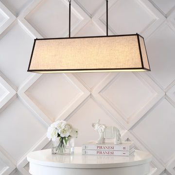 Crosby 42" Minimalist Industrial Trapezoidal Linen Iron Linear LED Pendant - JONATHAN Y